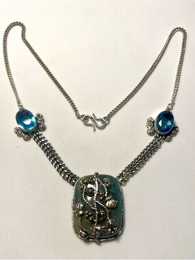 Sterling .925, blue topaz, Azurite quartz vintage statement necklace.